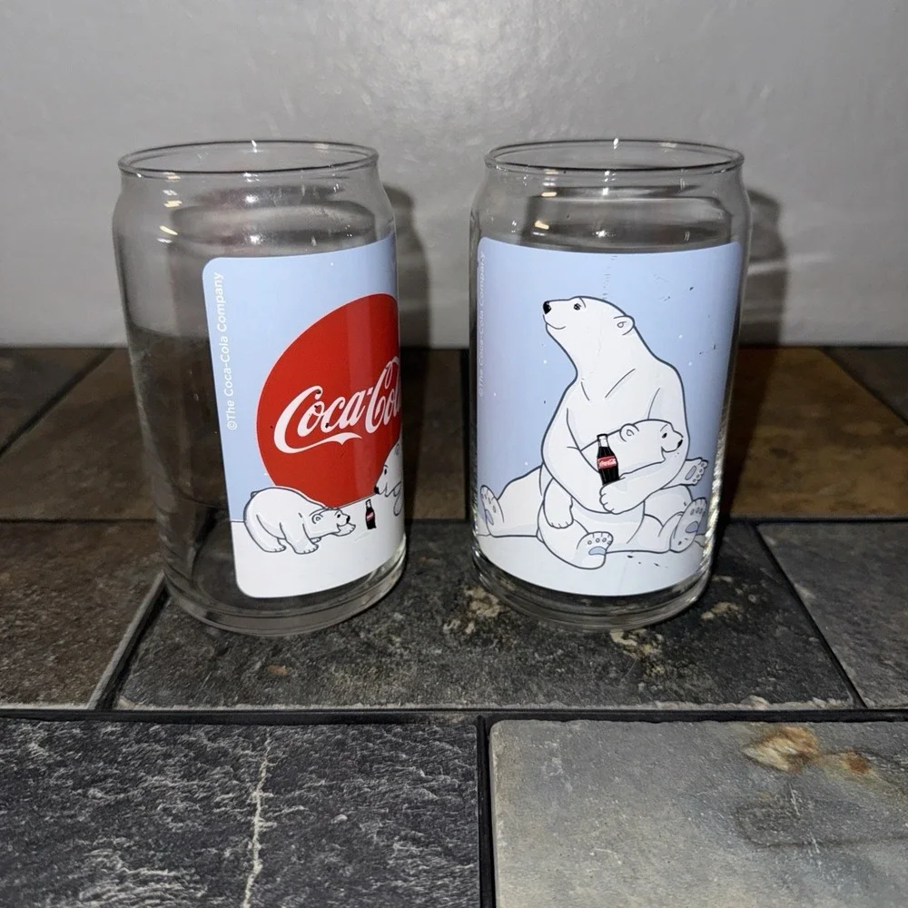 Rare Coca Cola Polar Bear Can Shaped Glasses Set